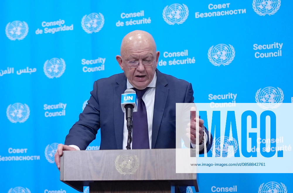 Ambassador Nebenzia addresses the press at the UN Security Council media stakeout NEW YORK, UNITED STATES - JUNE 10: Ambassador Vassily Nebenzia, Permanent Representative of the Russian Federation to the United Nations, holds a press briefing at the UN Security Council Media Stakeout at the UN Headquarters on June 10, 2026, in New York City, U.S. Selcuk Acar Anadolu New York United States. Editorial use only. Please get in touch for any other usage.