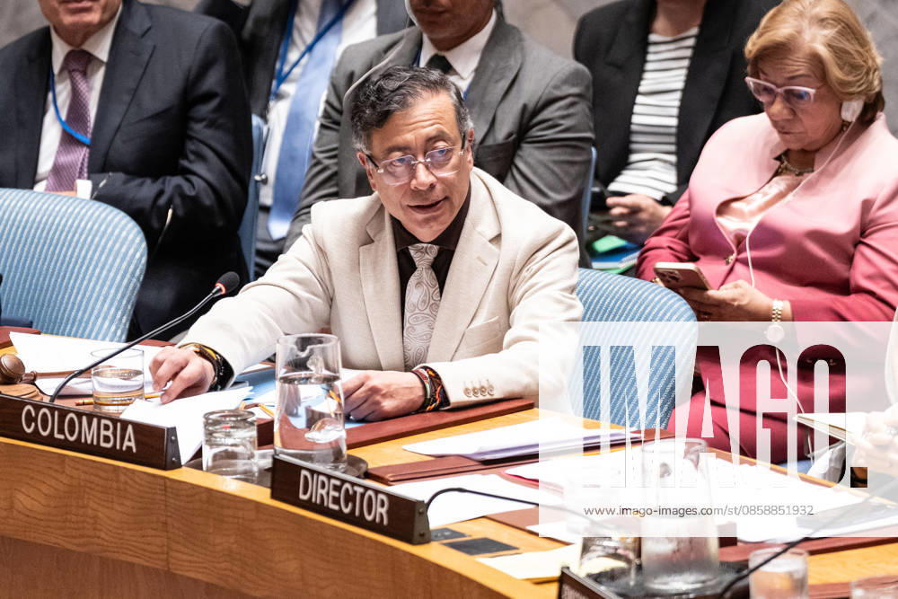 UNSC meeting on Advancing political solutions in the Middle East mediation and dialogue Gustavo Petro Urrego, President of the Republic of Colombia presides over Security Council meeting on Advancing political solutions in the Middle East: mediation and dialogue for a lasting peace as Colombia is the President of Security Council for the month of June at UN Headquarters in New York, NY on June 10, 2026. New York New York United States