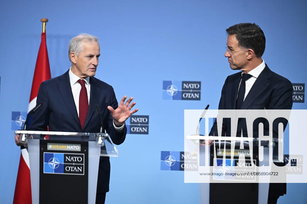 NATO Secretary General Rutte - Norwegian Prime Minister Store press conference in Brussels BRUSSELS, BELGIUM - JUNE 11: NATO Secretary General Mark Rutte (R) and Norwegian Prime Minister Jonas Gahr Store (L) hold a press conference at NATO Headquarters in Brussels, Belgium, on June 11, 2026. Dursun Aydemir Anadolu Brussels Belgium. Editorial use only. Please get in touch for any other usage.