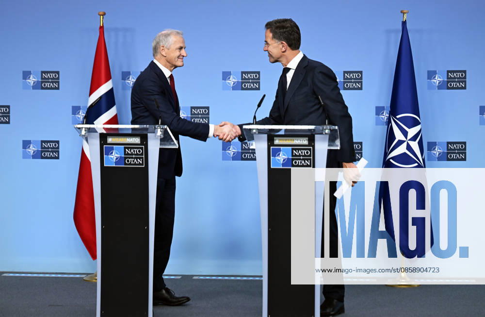 NATO Secretary General Rutte - Norwegian Prime Minister Store press conference in Brussels BRUSSELS, BELGIUM - JUNE 11: NATO Secretary General Mark Rutte (R) and Norwegian Prime Minister Jonas Gahr Store (L) hold a press conference at NATO Headquarters in Brussels, Belgium, on June 11, 2026. Dursun Aydemir Anadolu Brussels Belgium. Editorial use only. Please get in touch for any other usage.