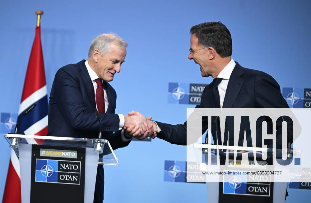NATO Secretary General Rutte - Norwegian Prime Minister Store press conference in Brussels BRUSSELS, BELGIUM - JUNE 11: NATO Secretary General Mark Rutte (R) and Norwegian Prime Minister Jonas Gahr Store (L) hold a press conference at NATO Headquarters in Brussels, Belgium, on June 11, 2026. Dursun Aydemir Anadolu Brussels Belgium. Editorial use only. Please get in touch for any other usage.