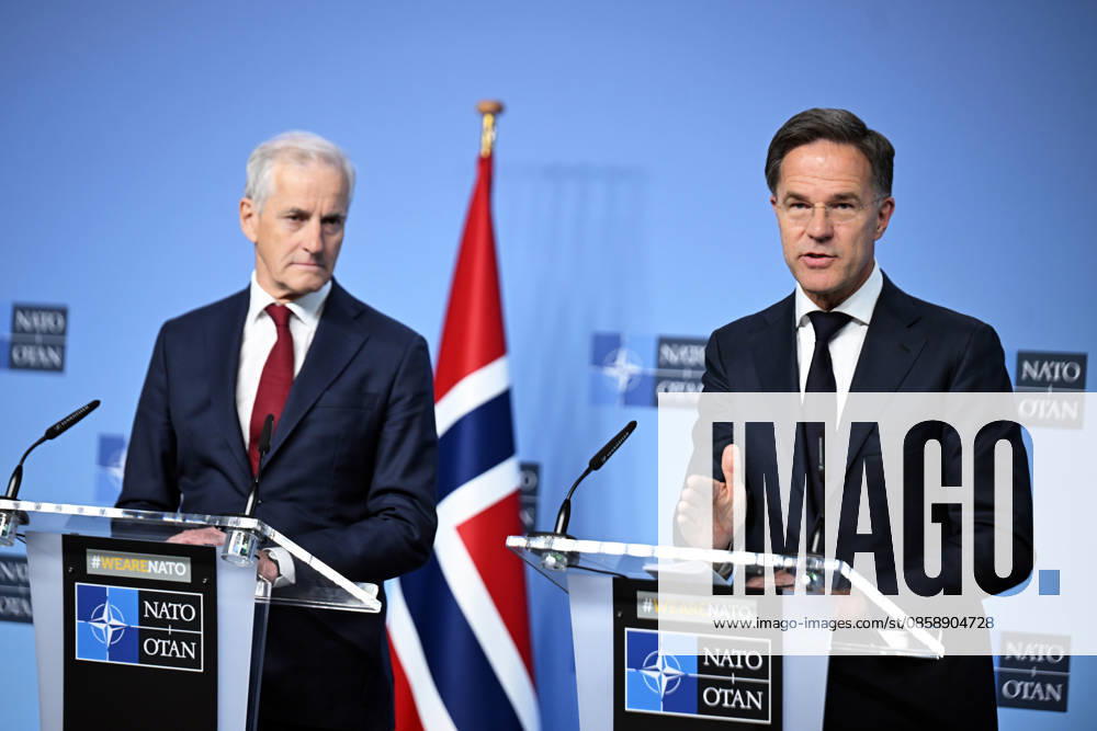 NATO Secretary General Rutte - Norwegian Prime Minister Store press conference in Brussels BRUSSELS, BELGIUM - JUNE 11: NATO Secretary General Mark Rutte (R) and Norwegian Prime Minister Jonas Gahr Store (L) hold a press conference at NATO Headquarters in Brussels, Belgium, on June 11, 2026. Dursun Aydemir Anadolu Brussels Belgium. Editorial use only. Please get in touch for any other usage.
