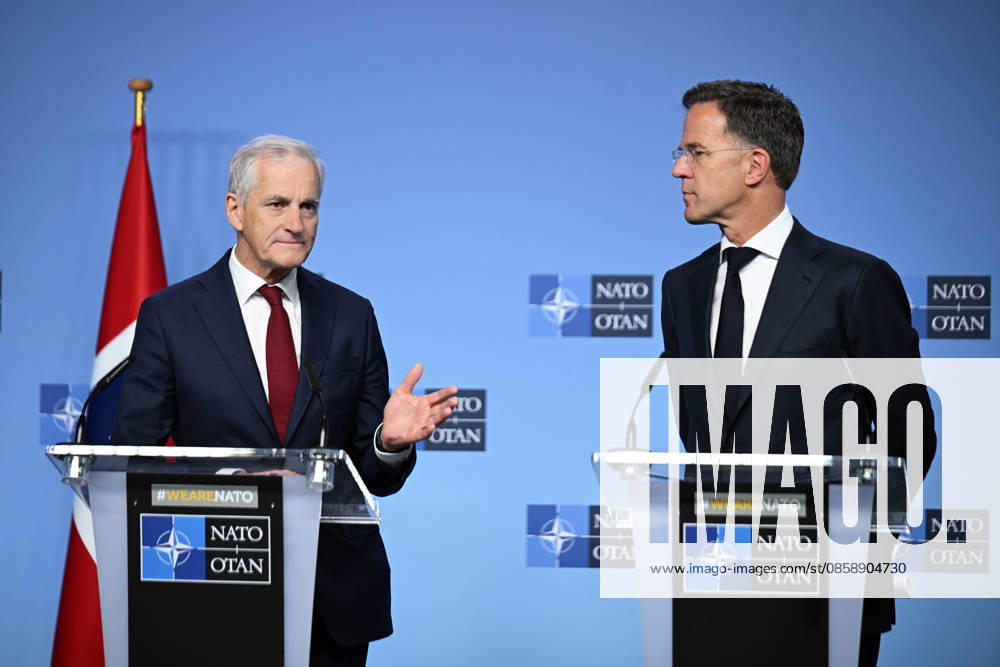 NATO Secretary General Rutte - Norwegian Prime Minister Store press conference in Brussels BRUSSELS, BELGIUM - JUNE 11: NATO Secretary General Mark Rutte (R) and Norwegian Prime Minister Jonas Gahr Store (L) hold a press conference at NATO Headquarters in Brussels, Belgium, on June 11, 2026. Dursun Aydemir Anadolu Brussels Belgium. Editorial use only. Please get in touch for any other usage.