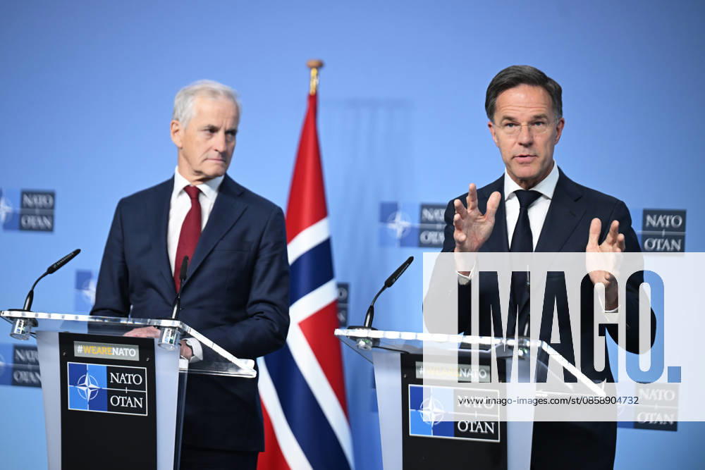 NATO Secretary General Rutte - Norwegian Prime Minister Store press conference in Brussels BRUSSELS, BELGIUM - JUNE 11: NATO Secretary General Mark Rutte (R) and Norwegian Prime Minister Jonas Gahr Store (L) hold a press conference at NATO Headquarters in Brussels, Belgium, on June 11, 2026. Dursun Aydemir Anadolu Brussels Belgium. Editorial use only. Please get in touch for any other usage.