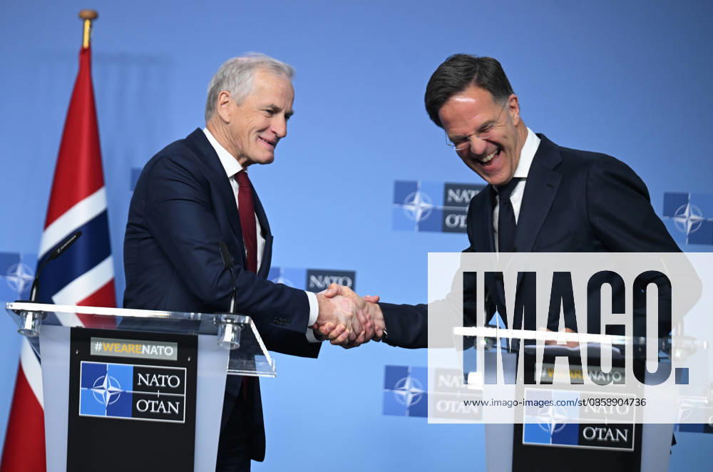 NATO Secretary General Rutte - Norwegian Prime Minister Store press conference in Brussels BRUSSELS, BELGIUM - JUNE 11: NATO Secretary General Mark Rutte (R) and Norwegian Prime Minister Jonas Gahr Store (L) hold a press conference at NATO Headquarters in Brussels, Belgium, on June 11, 2026. Dursun Aydemir Anadolu Brussels Belgium. Editorial use only. Please get in touch for any other usage.