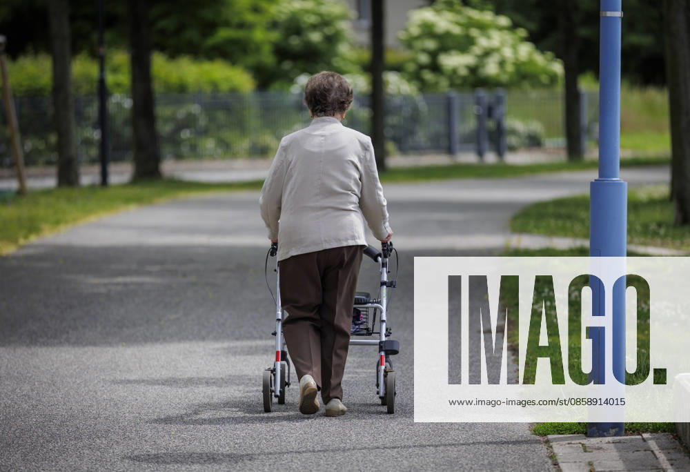 An elderly woman on a rollator Prenzlau Germany
