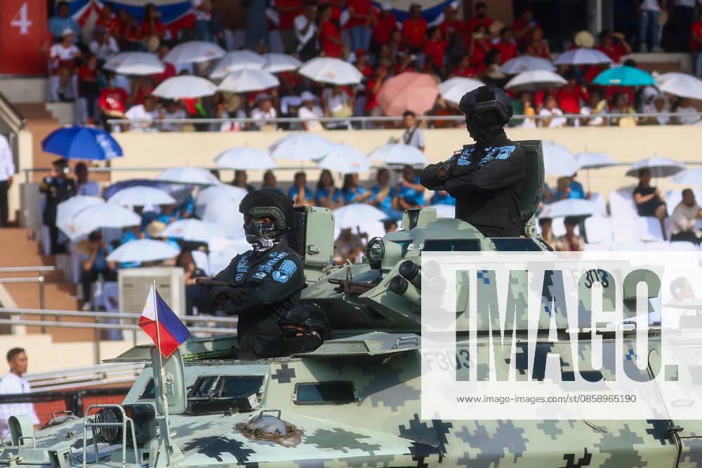 Philippines holds military parade to mark 128th Independence Day MANILA, PHILIPPINES - JUNE 12: Special police officers manoeuvre an armored vehicle, during a military parade marking the 128th anniversary of Independence Day, in Manila, Philippines, on June 12, 2026. The military parade, which is consisted of the Air Force, Army and Navy and other forces, features different weapons and military assets, including the Israel-made The SPYDER Surface-to-air Missile Systems and Sabrah light tanks. It comes at a time of heightened tensions between Beijing and Manila in the South China Sea. Daniel Ceng Anadolu Manila Philippines. Editorial use only. Please get in touch for any other usage.