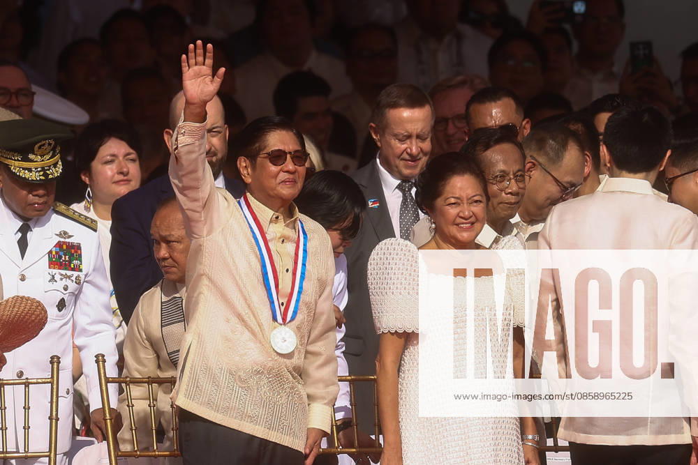 Philippines holds military parade to mark 128th Independence Day MANILA, PHILIPPINES - JUNE 12: Philippine President Ferdinand Bongbong Romualdez Marcos (L) and First Lady Liza Araneta Marcos (R) react on the stage, ahead of a military parade marking the 128th anniversary of Independence Day, in Manila, Philippines, on June 12, 2026. The military parade, which is consisted of the Air Force, Army and Navy and other forces, features different weapons and military assets, including the Israel-made The SPYDER Surface-to-air Missile Systems and Sabrah light tanks. It comes at a time of heightened tensions between Beijing and Manila in the South China Sea. Daniel Ceng Anadolu Manila Philippines. Editorial use only. Please get in touch for an