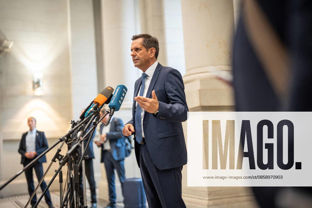 Olaf Lies, Minister-President of Lower Saxony, gives a press statement on his arrival at the Bundesrat Bundesrat meeting on June 12, 2026, Berlin Berlin Germany Bundesrat