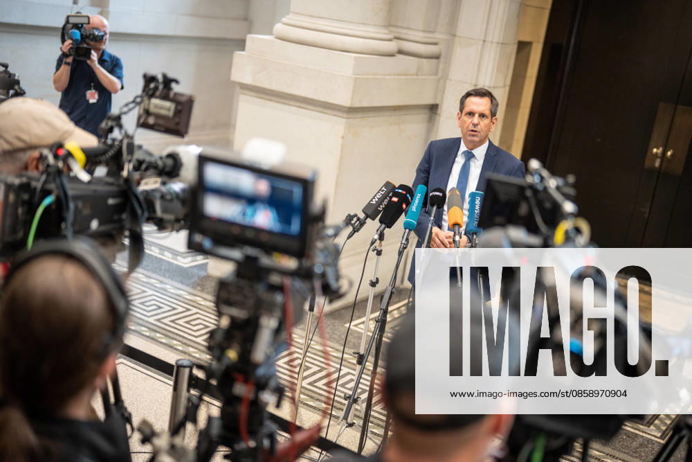 Olaf Lies, Minister-President of Lower Saxony, gives a press statement on his arrival at the Bundesrat Bundesrat meeting on June 12, 2026, Berlin Berlin Germany Bundesrat