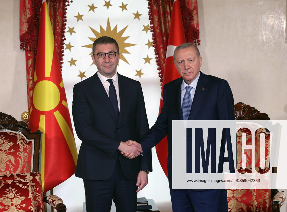 Turkish President Erdogan - North Macedonia’s Prime Minister Mickoski meeting in Istanbul ISTANBUL, TURKIYE - JUNE 13: (---- - MANDATORY CREDIT - TURKISH PRESIDENCY MURAT KULA HANDOUT - NO MARKETING NO ADVERTISING CAMPAIGNS - DISTRIBUTED AS A SERVICE TO CLIENTS----) Turkish President Recep Tayyip Erdogan (R) receives North Macedonia’s Prime Minister Hristijan Mickoski (L) at the Dolmabahce Working Office in Istanbul, Turkiye, on June 13, 2026. Turkish Presidency Murat Kula Handout Anadolu Istanbul Turkey. Editorial use only. Please get in touch for any other usage.