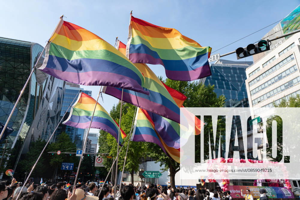 Pride flags are seen during the Seoul Queer Parade in Seoul downtown. The 27th Seoul Queer Parade (SQP) was held in Seoul, South Korea..It is a public cultural event held downtown every year to promote LGBTQIA+ visibility, human rights, cultural enjoyment, and pride. Seoul South Korea - ZUMAs197 20260613_aaa_s197_170