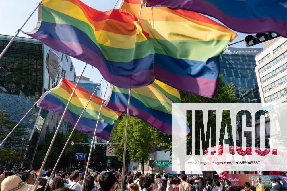 Pride flags are seen during the Seoul Queer Parade in Seoul downtown. The 27th Seoul Queer Parade (SQP) was held in Seoul, South Korea..It is a public cultural event held downtown every year to promote LGBTQIA+ visibility, human rights, cultural enjoyment, and pride. Seoul South Korea - ZUMAs197 20260613_aaa_s197_181
