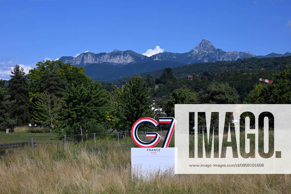 G7 Summit - Illustration - Evian G7 logo ahead of the G7 summit, in Evian, France on June 14, 2026. Photo by Ammar Abd Rabbo ABACAPRESS.COM Evian France