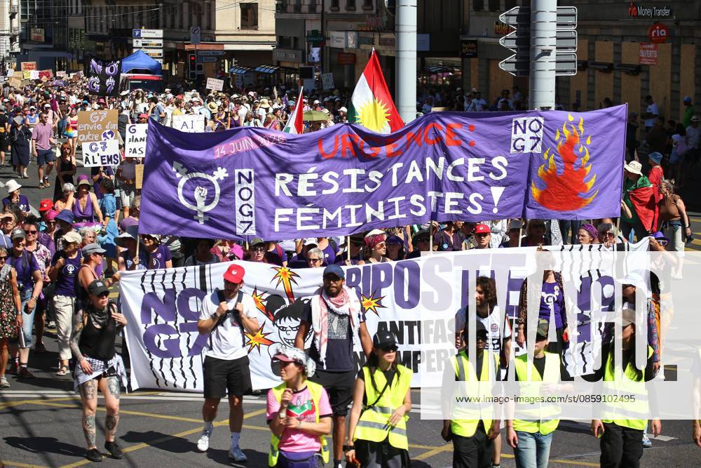 Anti G7 protest Demonstrators protest against the G7 Summit 2026 taking place in neighboring Évian les Bains, France