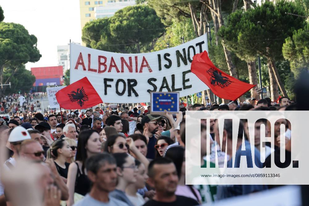 #2 Day 15 Anti-Kushner Resort Protest in Albania TIRANA, ALBANIA JUNE 14, 2026: Environmental activists, civil society groups, families, members of the Albanian diaspora and young people take part in the fifteenth consecutive day of protests against a proposed luxury tourism development project linked to Jared Kushner. Demonstrators gathered outside the Prime Ministers Office before marching through central Tirana and along major roads across the capital, eventually reaching and temporarily blocking the Tirana Durrës highway. Protesters carried banners, placards and Albanian flags while calling for the cancellation of the project, citing concerns over environmental protection and public access to coastal areas. The protest movement h