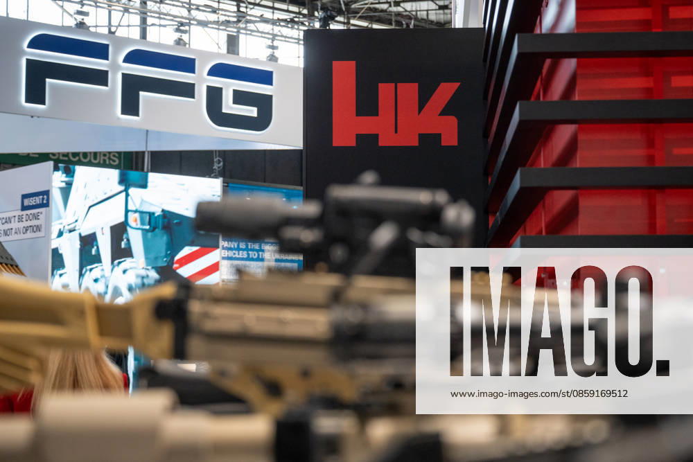 Heckler Koch exhibition stand with handguns and machine guns Eurosatory 2026 arms fair in Parc des Expositions de Paris Nord Villepinte, Villepinte Paris France Parc des Expositions de Paris No