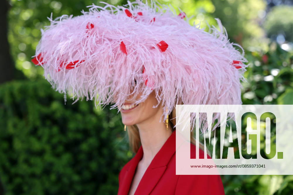 Ascot, Windsor, UK Fashion, woman wearing a hat at the racecourse Ascot Racecourse spectators, visitors, audience, woman, hat, headwear, fashion, elegance, elegant, stylish, feminine 260617D507ROYAL ASCOT JPG,detected_source_language