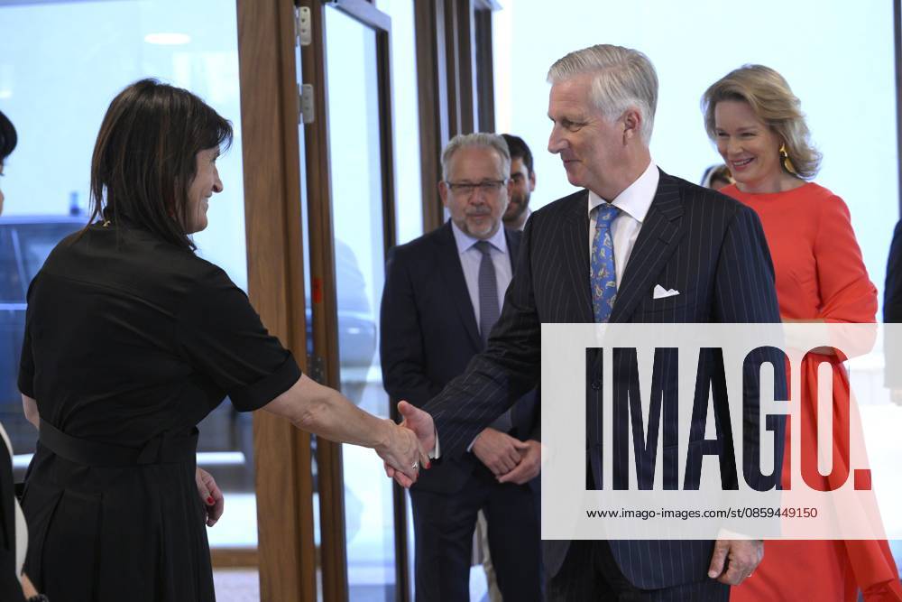 King Philippe And Queen Mathilde Visit Media Square EVERE, BELGIUM - JUNE 18: King Philippe of Belgium and Queen Mathilde of Belgium pictured with Jean-Paul Philippot, CEO RTBF and Jacqueline Galant (MR), Walloon Minister for the Civil Service, Administrative Simplification and Sports Infrastructure visiting Media Square, the RTBF s new headquarters in Brussels.on June 18, 2026 in Evere, Belgium, 18 06 2026 Evere Belgium