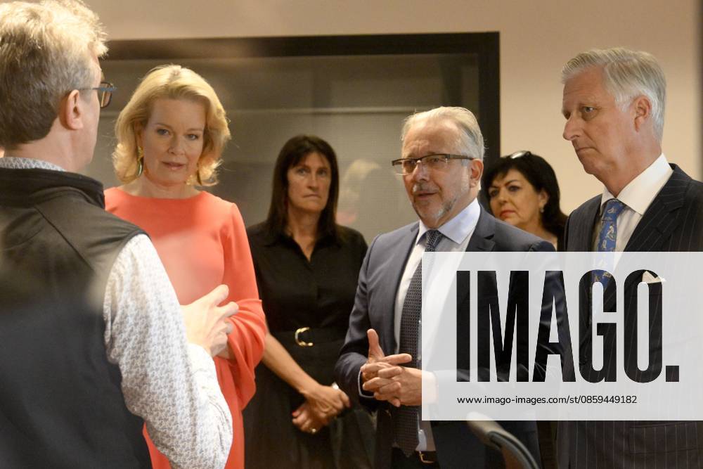 King Philippe And Queen Mathilde Visit Media Square EVERE, BELGIUM - JUNE 18: King Philippe of Belgium and Queen Mathilde of Belgium pictured with Jean-Paul Philippot, CEO RTBF visiting Media Square, the RTBF s new headquarters in Brussels.on June 18, 2026 in Evere, Belgium, 18 06 2026 Evere Belgium