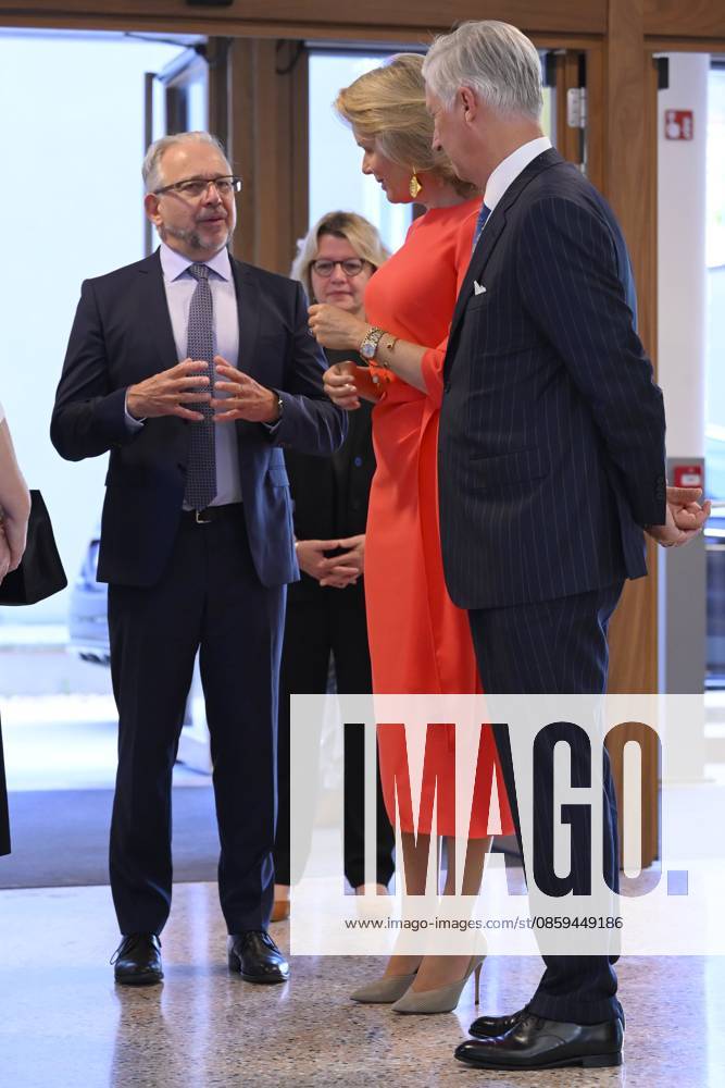 King Philippe And Queen Mathilde Visit Media Square EVERE, BELGIUM - JUNE 18: King Philippe of Belgium and Queen Mathilde of Belgium pictured with Jean-Paul Philippot, CEO RTBF, Jacqueline Galant (MR), Walloon Minister for the Civil Service, Administrative Simplification and Sports Infrastructure and Joelle Milquet visiting Media Square, the RTBF s new headquarters in Brussels.on June 18, 2026 in Evere, Belgium, 18 06 2026 Evere Belgium