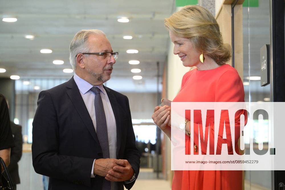 King Philippe And Queen Mathilde Visit Media Square EVERE, BELGIUM - JUNE 18: Queen Mathilde of Belgium pictured with Jean-Paul Philippot, CEO RTBF visiting Media Square, the RTBF s new headquarters in Brussels.on June 18, 2026 in Evere, Belgium, 18 06 2026 Evere Belgium