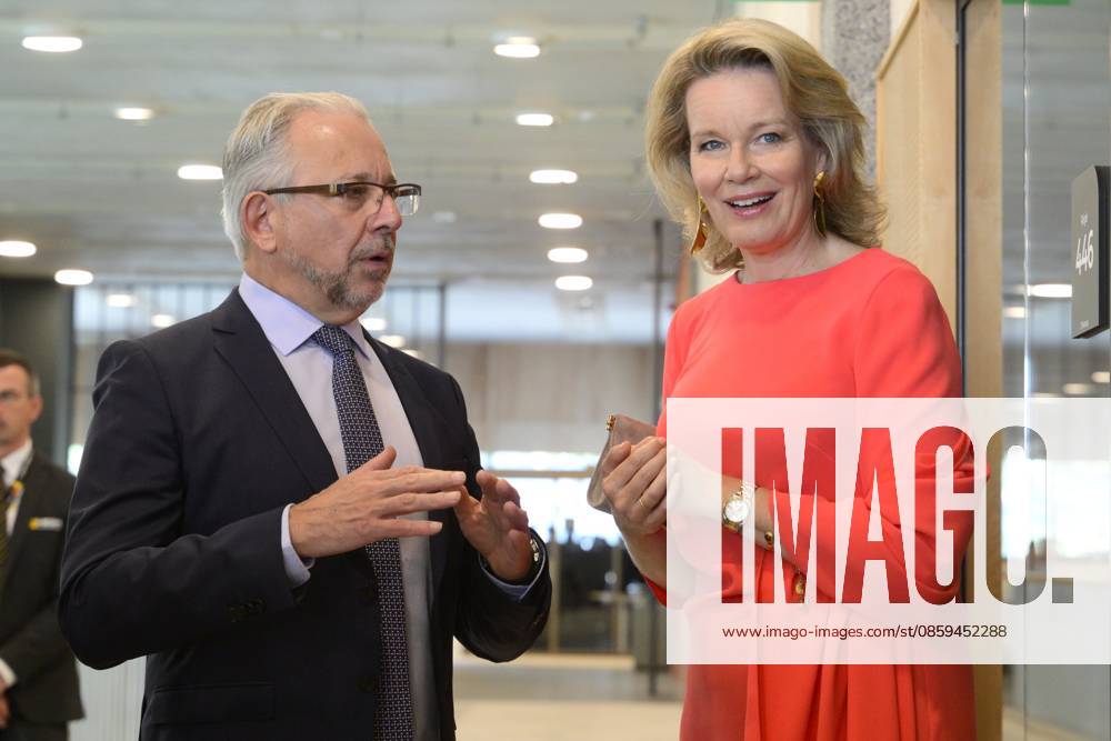 King Philippe And Queen Mathilde Visit Media Square EVERE, BELGIUM - JUNE 18: Queen Mathilde of Belgium pictured with Jean-Paul Philippot, CEO RTBF visiting Media Square, the RTBF s new headquarters in Brussels.on June 18, 2026 in Evere, Belgium, 18 06 2026 Evere Belgium