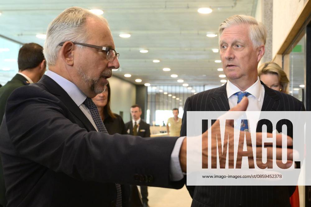King Philippe And Queen Mathilde Visit Media Square EVERE, BELGIUM - JUNE 18: King Philippe of Belgium and Queen Mathilde of Belgium pictured with Jean-Paul Philippot, CEO RTBF visiting Media Square, the RTBF s new headquarters in Brussels.on June 18, 2026 in Evere, Belgium, 18 06 2026 Evere Belgium