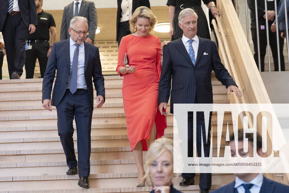 King Philippe And Queen Mathilde Visit Media Square EVERE, BELGIUM - JUNE 18: King Philippe of Belgium and Queen Mathilde of Belgium pictured with Jean-Paul Philippot, CEO RTBF visiting Media Square, the RTBF s new headquarters in Brussels.on June 18, 2026 in Evere, Belgium, 18 06 2026 Evere Belgium
