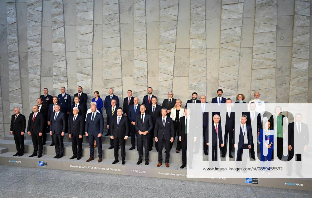 NATO Defence Ministers Meeting in Brussels BRUSSELS, BELGIUM - JUNE 18: NATO Secretary General Mark Rutte (front-7th L), UK Defense Minister Dan Jarvis (front-5thR), U.S. Defense Secretary Pete Hegseth (front-6th R), Turkish Minister of National Defense Yasar Guler (front-4th R), and Swedish Defense Minister Pal Janson (front- 3rd R) take part in a family photo during the NATO Defence Ministers Meeting at NATO Headquarters in Brussels, Belgium, on June 18, 2026. Dursun Aydemir Anadolu Brussels Belgium. Editorial use only. Please get in touch for any other usage.