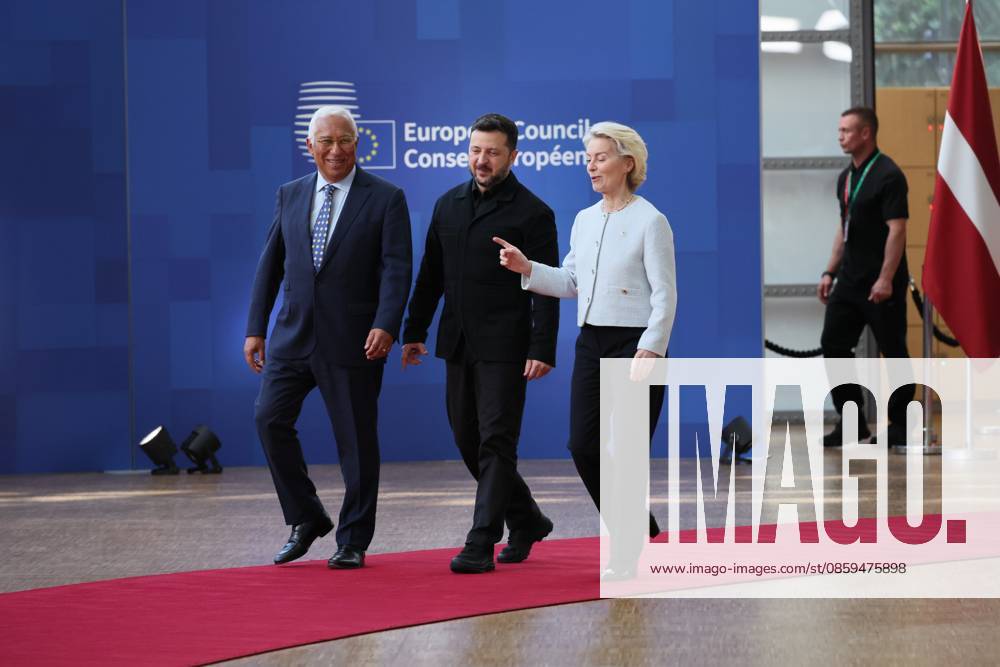 European Council President Antonio Costa, Ukraine president Volodymyr Zelensky and EU President Ursula von der Leyen pictured at the arrivals of a European Council Summit, Thursday 18 June 2026, at the Council of the European Union, in Brussels. BENOITxDOPPAGNE 178085848