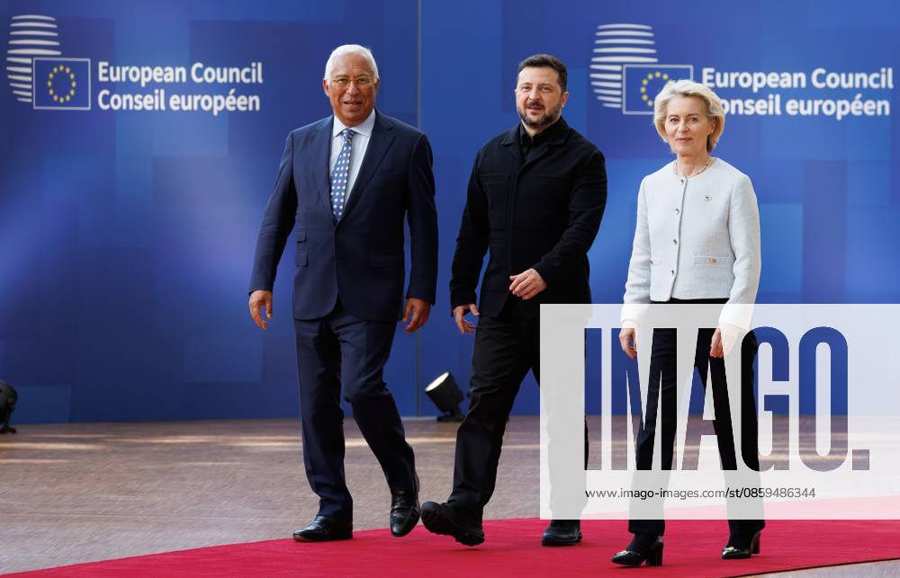 European Council President Antonio Costa, Ukraine president Volodymyr Zelensky and European Commission President Ursula von der Leyen pictured at the arrivals of a European Council Summit, Thursday 18 June 2026, at the Council of the European Union, in Brussels. BENOITxDOPPAGNE 178121132