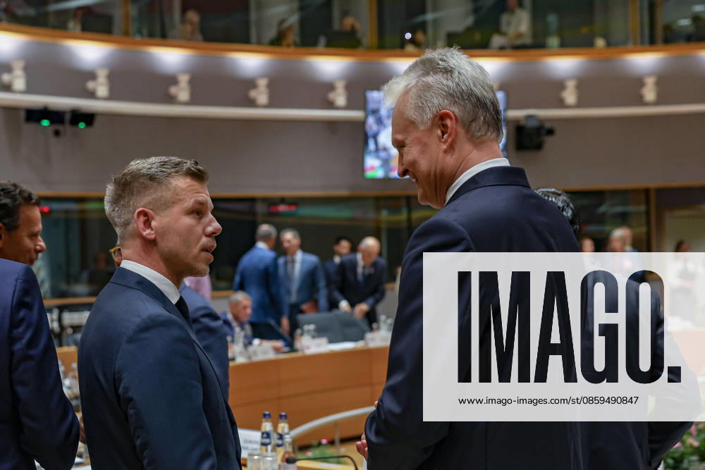 PETER MAGYAR, Prime Minister of Hungary, speaks with GITANAS NAUSEDA, President of the Republic of Lithuania, inside the European Council during the European Council Summit in Brussels. Magyar attends his first European Council summit as Hungaryâ€⠢s prime minister. Brussels European Union - ZUMAo116 20260618_znp_o116_116