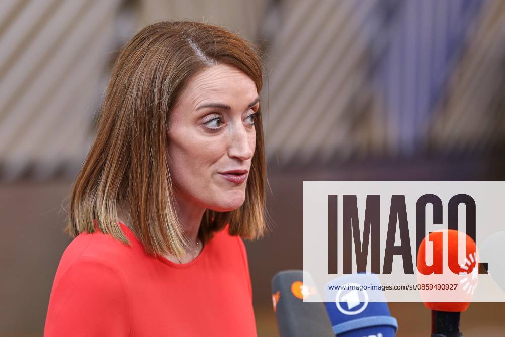 Brussels, Belgium, June 18, 2026, European Union Building, EU Summit, European Parliament President Roberta Metsola,detected_source_language