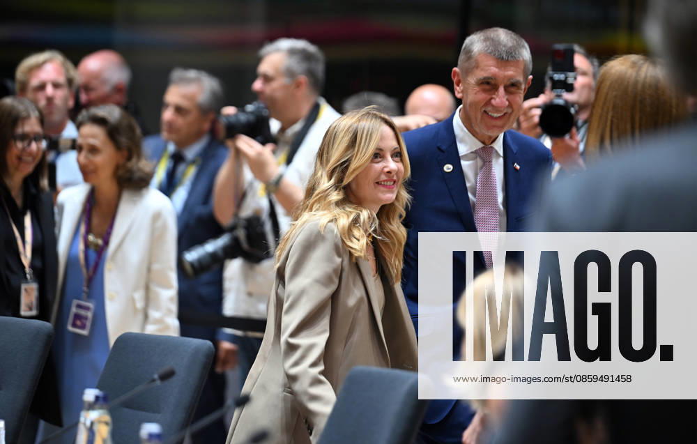 EU Leaders Summit in Brussels BRUSSELS, BELGIUM - JUNE 18: Prime Minister of Italy Giorgia Meloni (2nd R) attends the EU Leaders Summit to discuss support for Ukraine, competitiveness, trade relations with China, the EU budget, and developments in the Middle East in Brussels, Belgium on June 18, 2026. Dursun Aydemir Anadolu Brussels Belgium. Editorial use only. Please get in touch for any other usage.