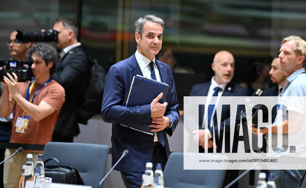 EU Leaders Summit in Brussels BRUSSELS, BELGIUM - JUNE 18: Prime Minister of Greece Kyriakos Mitsotakis attends the EU Leaders Summit to discuss support for Ukraine, competitiveness, trade relations with China, the EU budget, and developments in the Middle East in Brussels, Belgium on June 18, 2026. Dursun Aydemir Anadolu Brussels Belgium. Editorial use only. Please get in touch for any other usage.