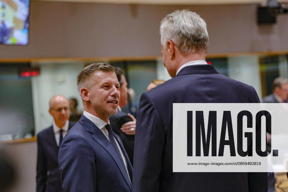 PETER MAGYAR, Prime Minister of Hungary, speaks with GITANAS NAUSEDA, President of the Republic of Lithuania, inside the European Council during the European Council Summit in Brussels. Magyar attends his first European Council summit as Hungaryâ€⠢s prime minister. Brussels European Union - ZUMAo116 20260618_znp_o116_098