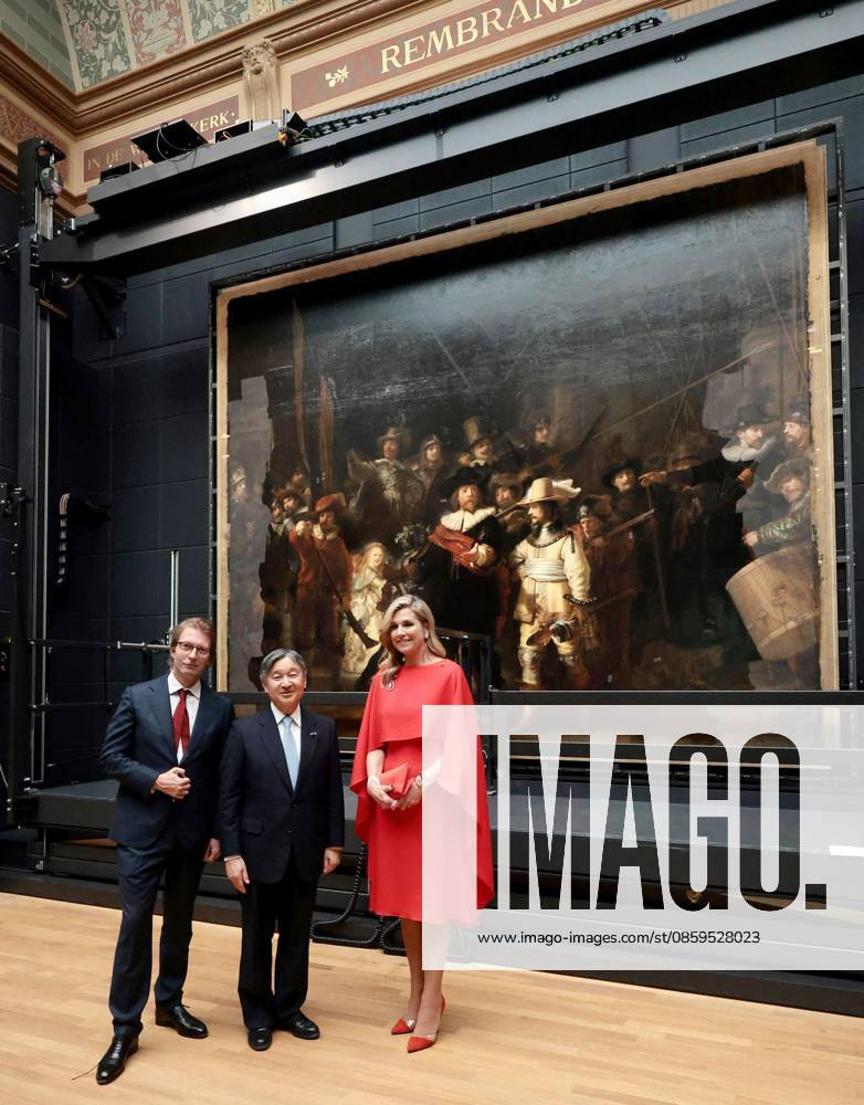 Japan s emperor in Amsterdam Emperor Naruhito (C) of Japan and Queen Maxima of the Netherlands pose for a photo in front of the Rembrandt s The Night Watch, which is currently undergoing restoration, at the Rijksmuseum in Amsterdam, the Netherlands, on June 18, 2026, during his state visit. A14AA0005619442P