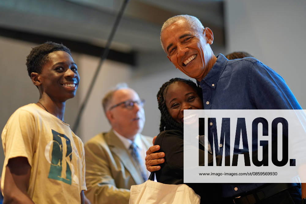Former President Barack Obama greets the first group of visitors at the official opening of the Obama Presidential Center in Chicago on Friday, June 19, 2026. Pool photo by Pablo Martinez Monsivais WAX20260619720 PabloxMartinezxMonsivais