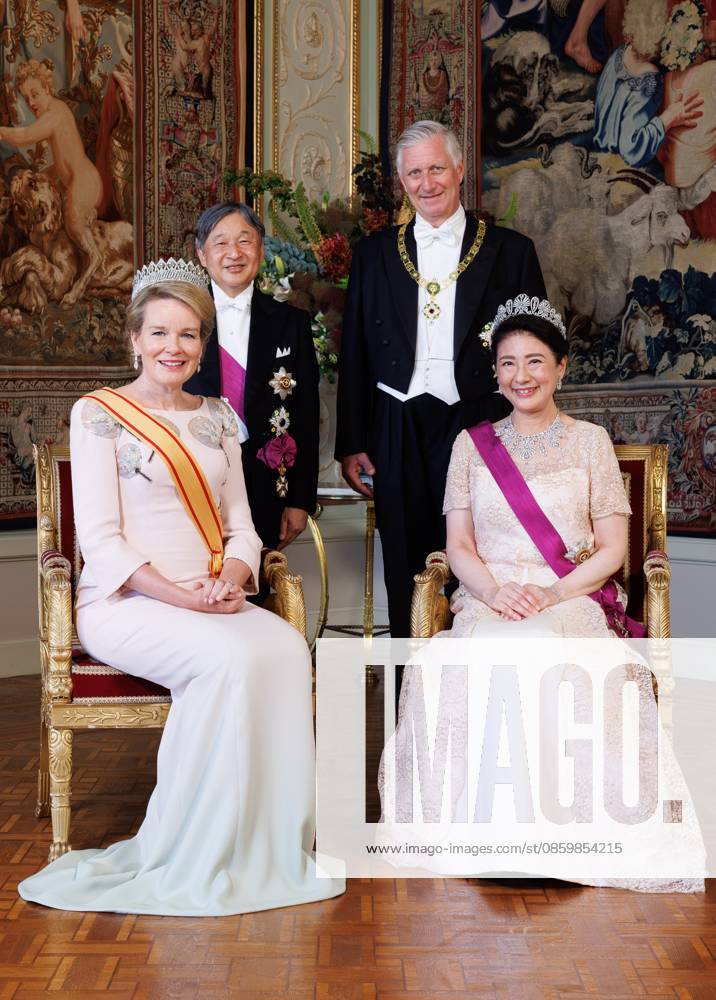 Queen Mathilde of Belgium, Japanese Emperor Naruhito, King Philippe - Filip of Belgium and Japanese Empress Masako pose for photographers prior to the state banquet at the Castle of Laeken - Laken, Brussels, during the official state visit of the Japanese Emperor and Empress to Belgium on Tuesday 23 June 2026. The Emperor and Empress of Japan visit Belgium from June 20-25. BENOITxDOPPAGNE 179018776
