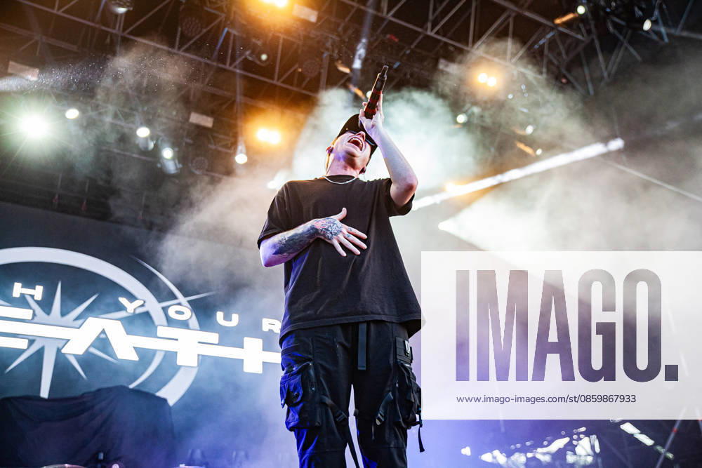 Catch your breath live at Sequoie Muisic Park in Bologna, Italy - 23 Jun 2026 Josh Mowery frontman of Catch Your Breath performs live on stage at the Sequoie music park. Catch Your Breath literally set the stage at Sequoie Music Park on fire!. Bologna Italy