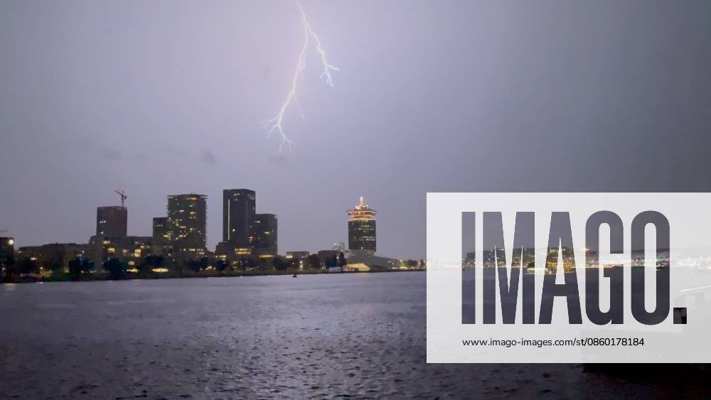 Amsterdam The Netherlands 26th June 2026 A spectacular electric storm passes over Het Ij waterway in the centre of the city making an end to the heatwave of the past week. het weer, weather, wetter, lightning, thunder, onweer,