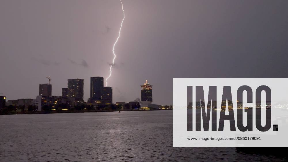 Amsterdam The Netherlands 26th June 2026 A spectacular electric storm passes over Het Ij waterway in the centre of the city making an end to the heatwave of the past week. het weer, weather, wetter, lightning, thunder, onweer,