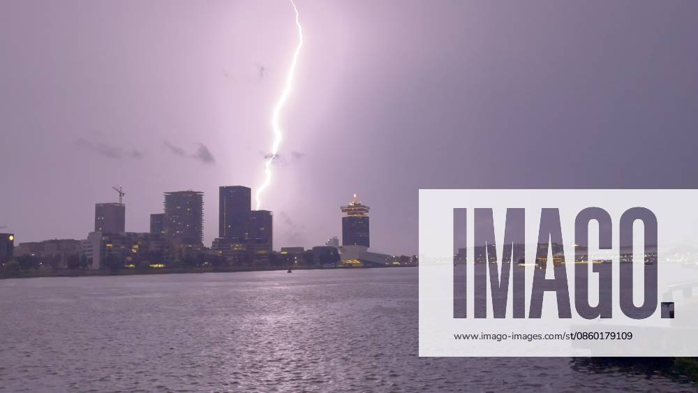 Amsterdam The Netherlands 26th June 2026 A spectacular electric storm passes over Het Ij waterway in the centre of the city making an end to the heatwave of the past week. het weer, weather, wetter, lightning, thunder, onweer,
