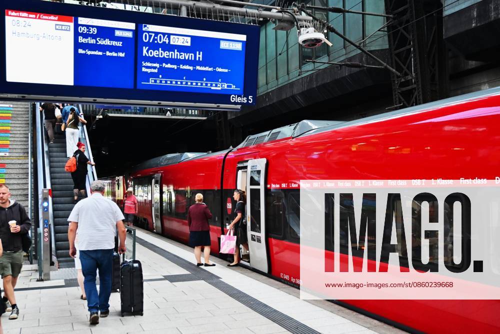 Hamburg Central Station, DB Deutsche Bahn Central Station, DSB Eurocity Train, 1st class to Copenhagen, Denmark. DSB (Danske Statsbaner) is the Danish State Railways and the largest passenger rail operator in Denmark. It operates both national long-distance and regional services as well as major international connections to Germany and Sweden.