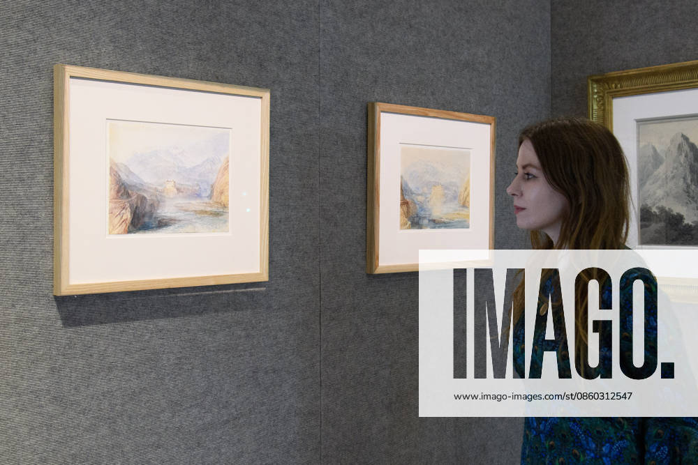 Bonhams Classics Week Sales at Bonhams, London, UK - 29 June 2026 A staff member views (L) - Schloss Rhäzüns, Distant View, the Domleschg Valley, Switzerland by Joseph Mallord William Turner (est. Â£350k - Â£500k) and (R) - Schloss Rhäzüns, Near View, Switzerland by Joseph Mallord William Turner (est. Â£300k - Â£500k) which is part of Bonhams Classics Week Sales on 30th June - 2nd July at Bonhams, London, England, UK on Monday 29 June, 2026., Credit:Justin Ng Avalon UK, England, London, Bonhams