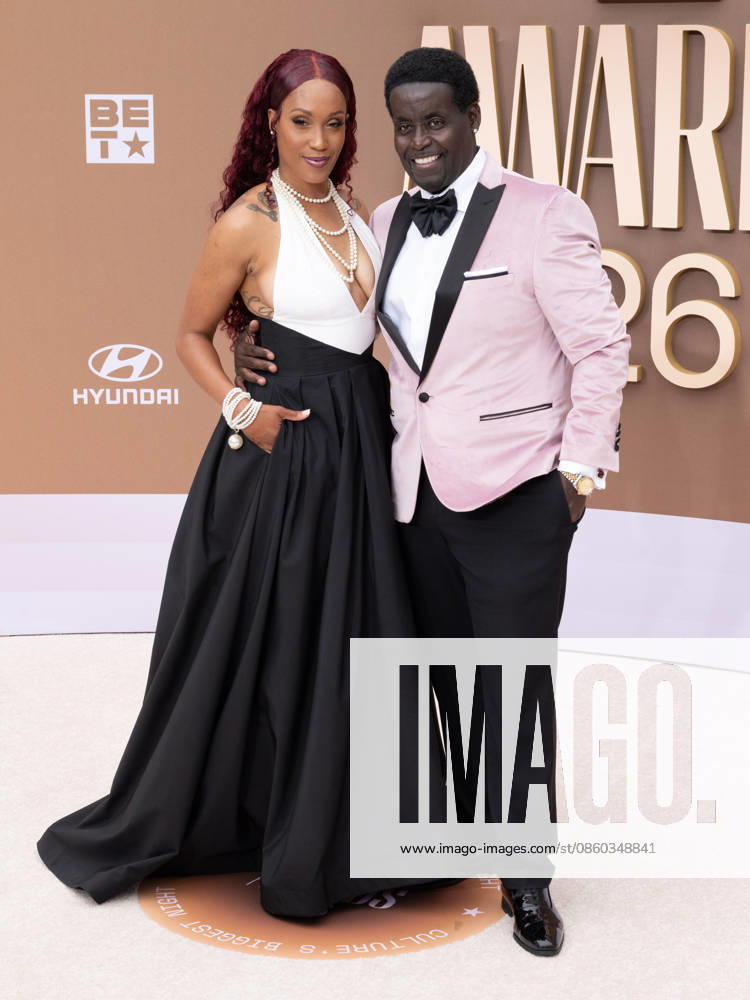 CATRINA GETER, GARY JOHNSON, aka, G Thang attend the 2026 BET Awards: Red Carpet. Los Angeles USA - ZUMAb173 20260628_aap_b173_199