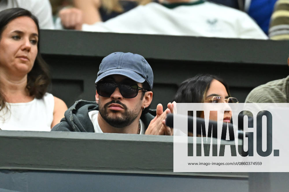 2026 Wimbledon - Bad Bunny In The Stands Bad Bunny attends Novak Djokovic’s match during his first round match at the 2025 Wimbledon Tennis Championships at the AELTC in London, UK, on June 29, 2026. Photo by Corinne Dubreuil ABACAPRESS.COM London United Kingdom