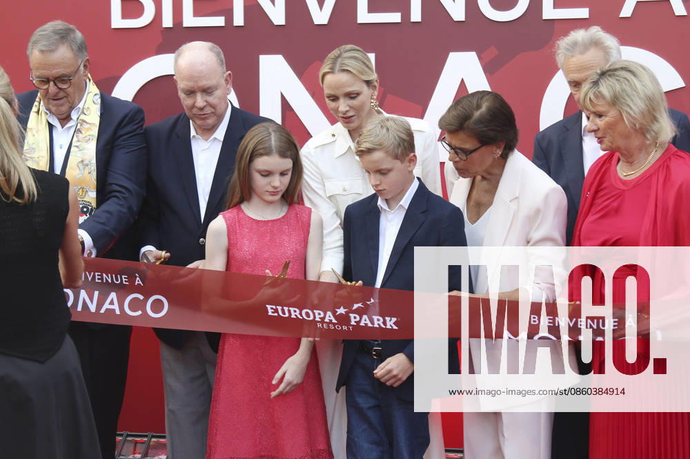 Roland Mack, Albert II, Prince of Monaco, Princess Gabriella of Monaco, Charlene, Princess of Monaco, Crown Prince Jacques of Monaco, Stephanie of Monaco, Jürgen Mack, and Mauritia Mack at the opening of the Monaco theme area at Europa-Park in Rust, June 29, 2026 Foto:xAgenturxWehnertx xGränzdörferx xFuturexImagex monaco_6637