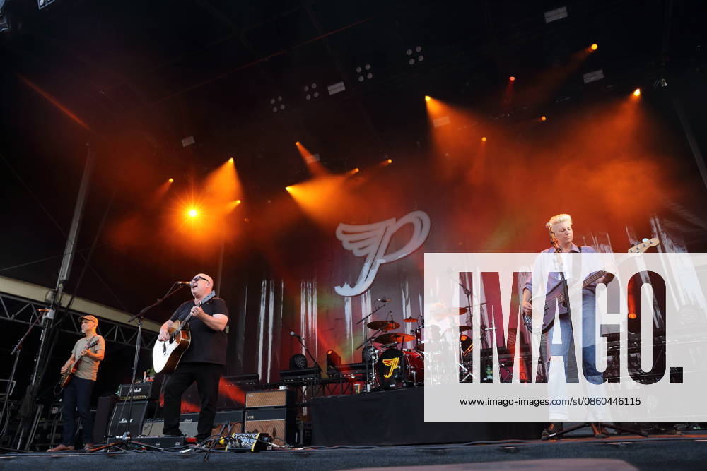 Joey Santiago, Black Francis, David Lovering, and Emma Richardson (from left), members of the band Pixies, at a concert at the Spandau Citadel in Berlin, June 30, 2026. Pixies Concert Berlin